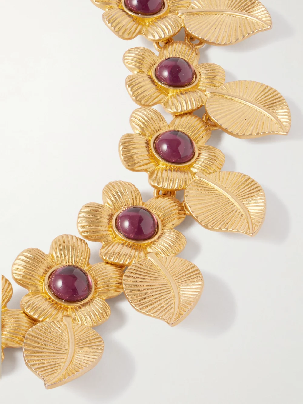 Close-up detail of the Sonia Petroff Retro Floral Gold-plated Resin Necklace