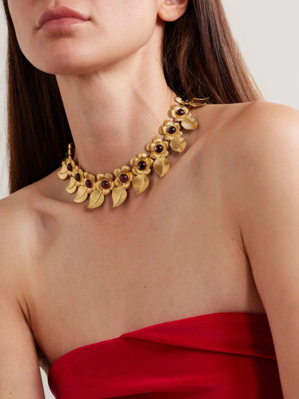 Sonia Petroff Retro Floral Gold-plated Resin Necklace, styled view
