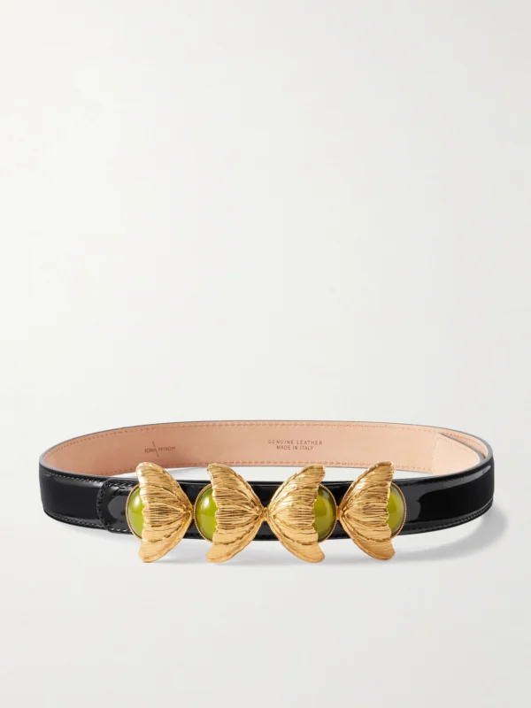 Sonia Petroff Retro Flower Embellished Patent-leather Belt