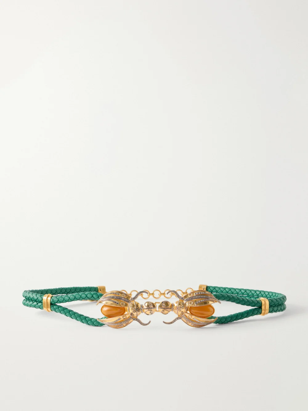 Sonia Petroff Scarab Gold-tone and Woven Leather Belt in emerald