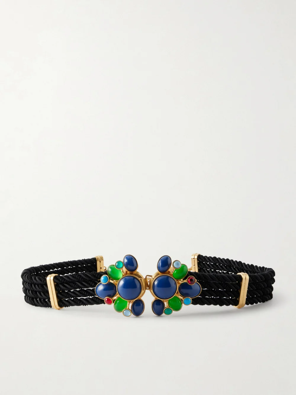 Sonia Petroff Zinnia Gold-plated, Enamel and Woven Cord Belt in black