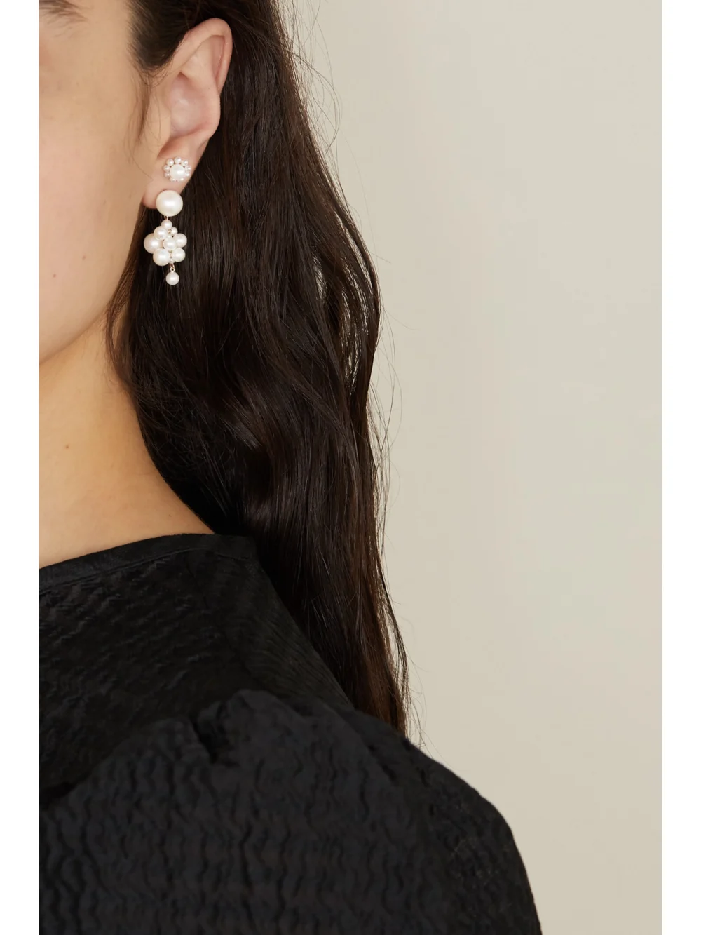 Sophie Bille Brahe Botticelli 14-karat Gold Pearl Earrings, styled view