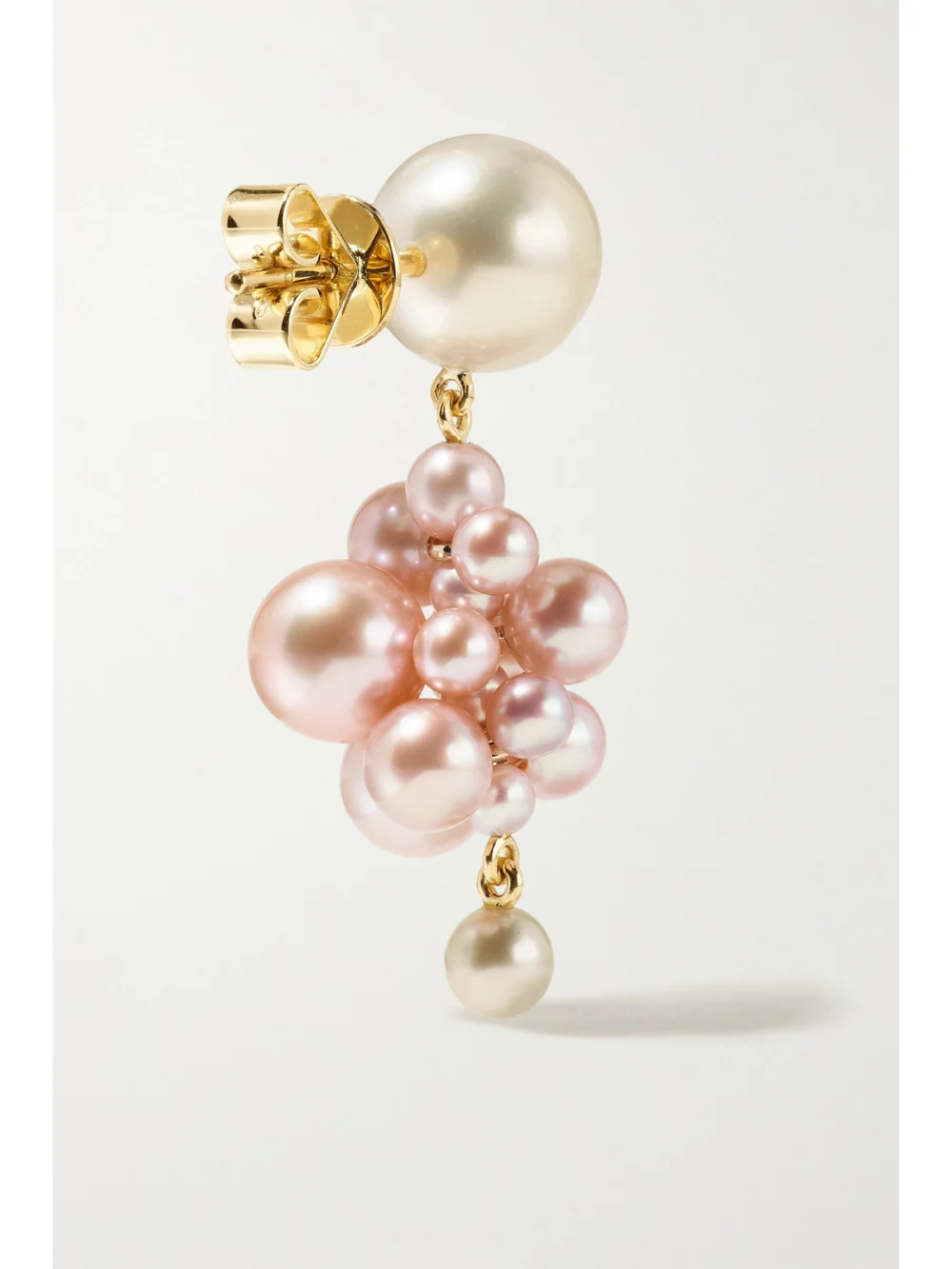 Back view of the Sophie Bille Brahe Botticelli Rose 14-karat Gold Pearl Earrings