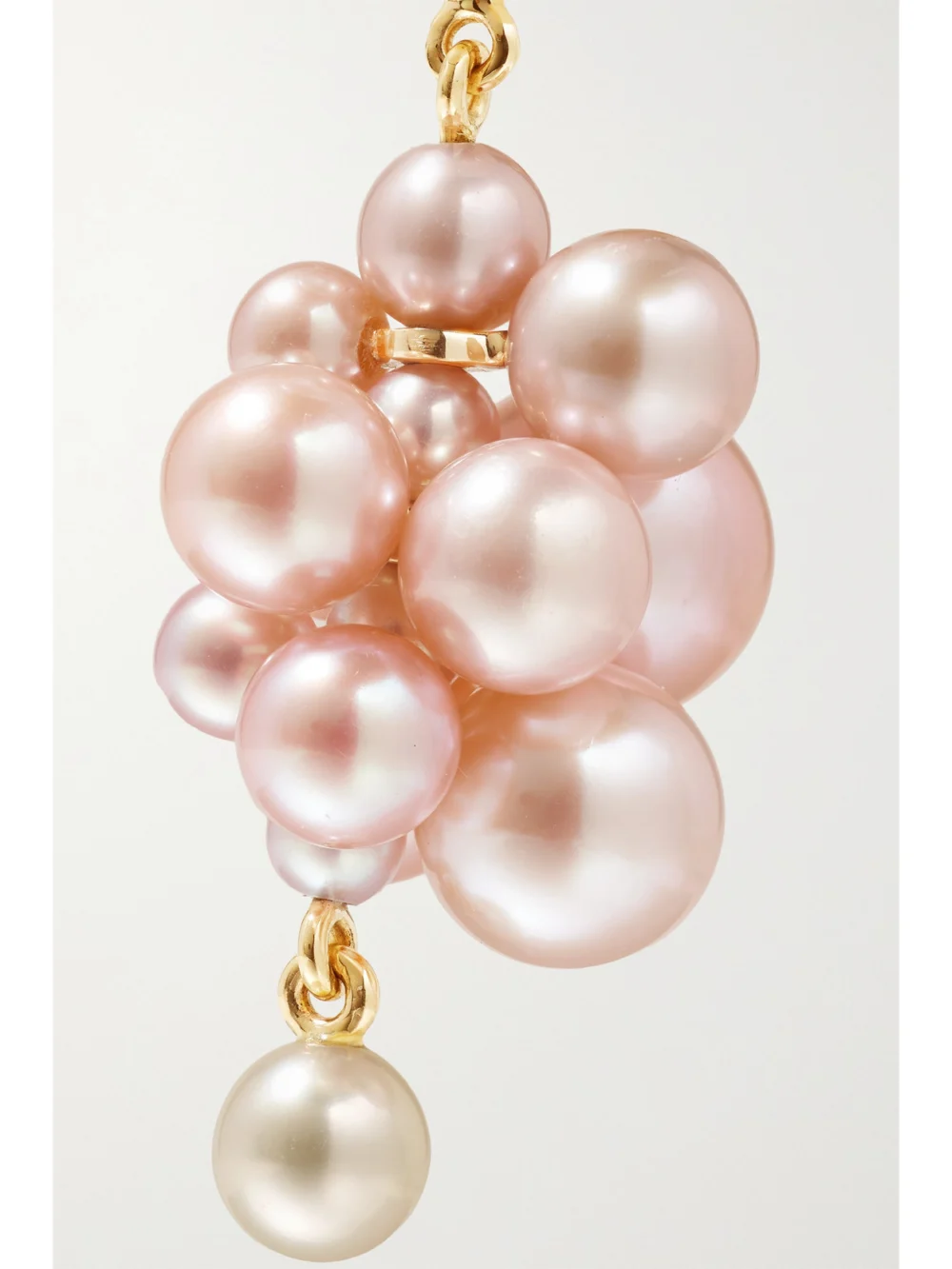 Close-up detail of the Sophie Bille Brahe Botticelli Rose 14-karat Gold Pearl Earrings