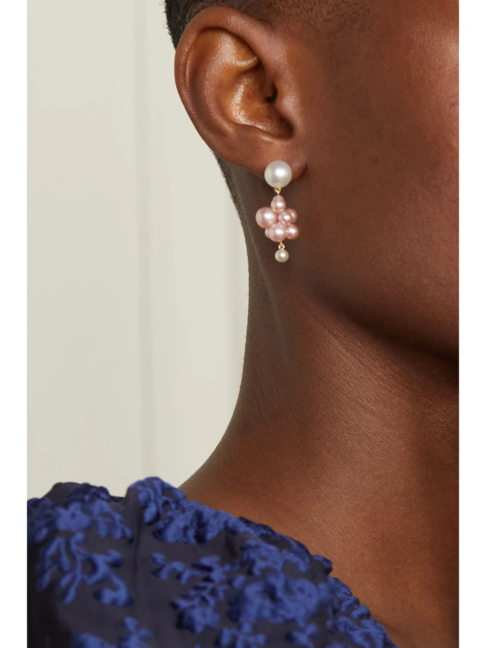 Sophie Bille Brahe Botticelli Rose 14-karat Gold Pearl Earrings, styled view