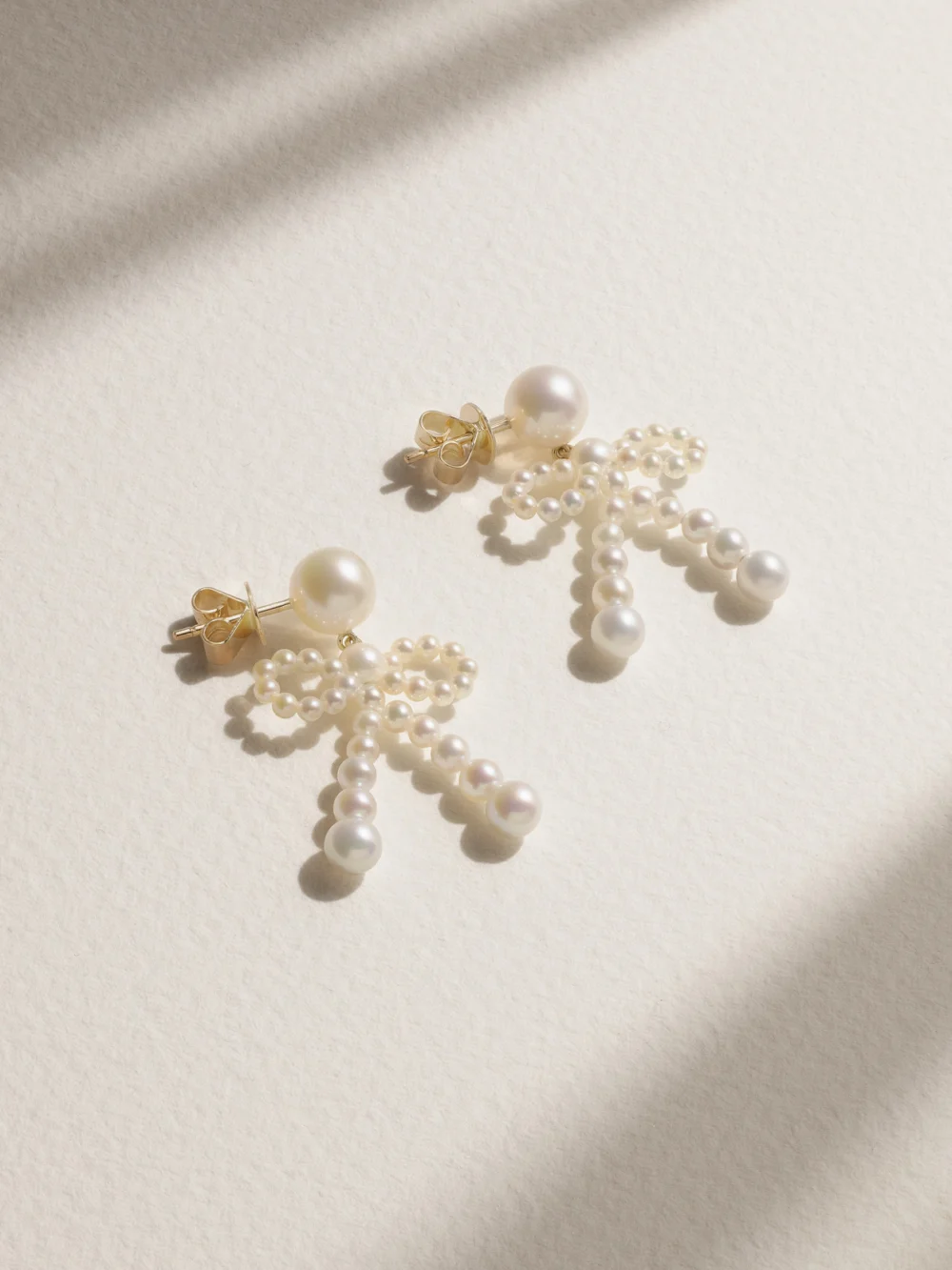 Sophie Bille Brahe Bow 14-karat Recycled Gold Pearl Earrings