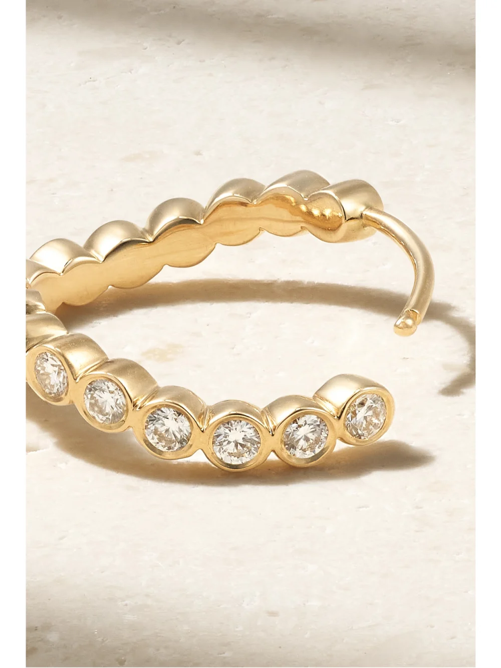 Back view of the Sophie Bille Brahe Courant D'ensemble 18-karat Recycled Gold Diamond Single Hoop Earring