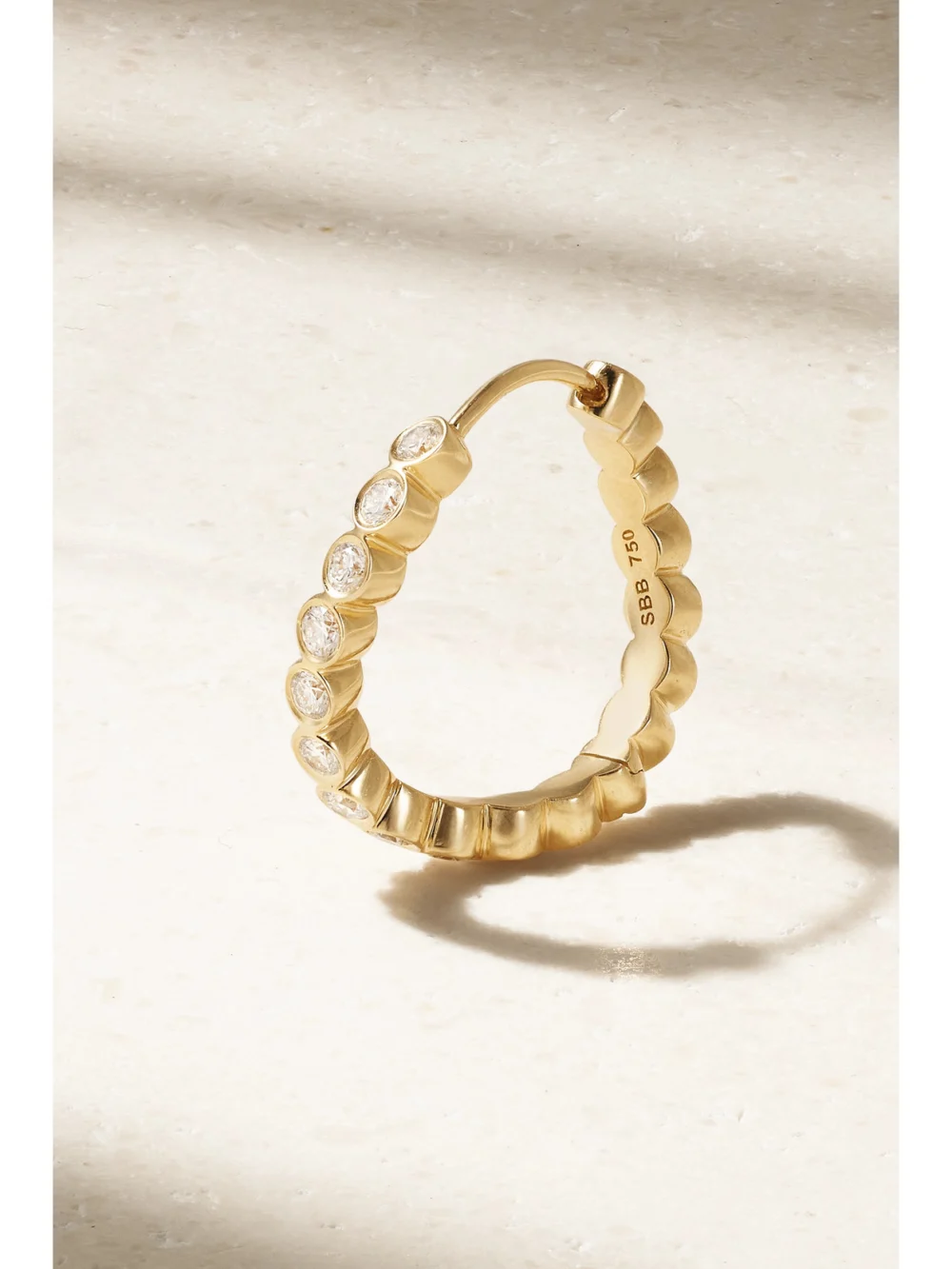 Close-up detail of the Sophie Bille Brahe Courant D'ensemble 18-karat Recycled Gold Diamond Single Hoop Earring