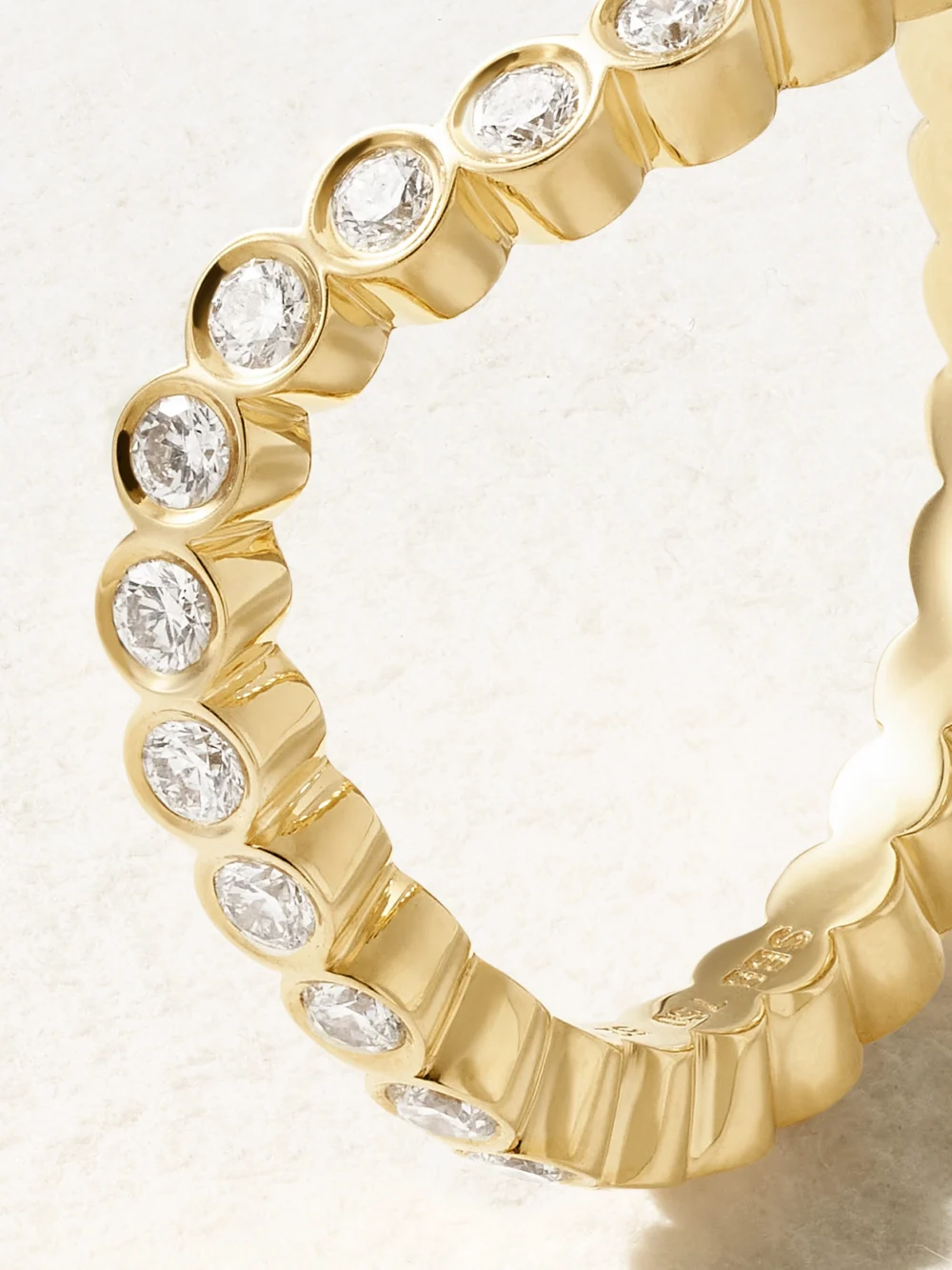 Close-up detail of the Sophie Bille Brahe Courant Sky 18-karat Recycled Gold Diamond Ring