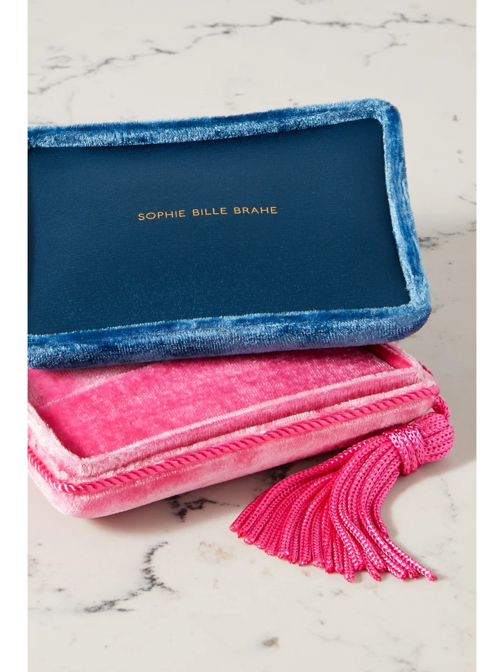 Close-up detail of the Sophie Bille Brahe Miami Small Velvet Jewelry Box