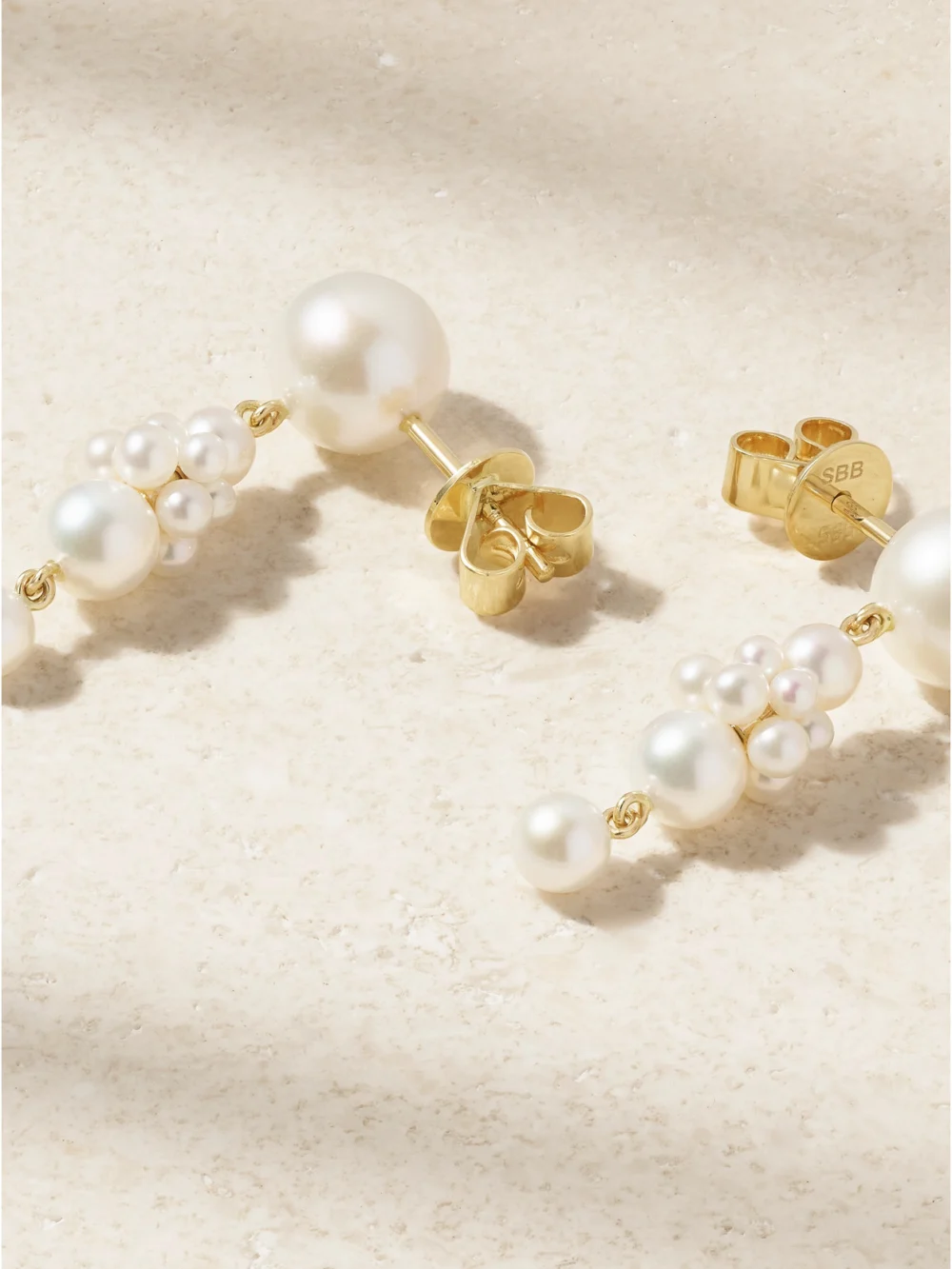 Back view of the Sophie Bille Brahe Petite Tulip 14-karat Gold Pearl Earrings