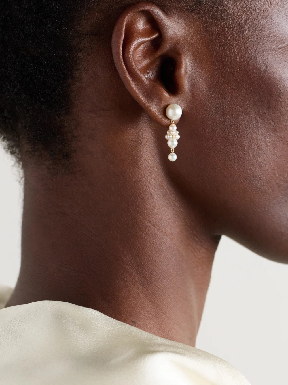 Sophie Bille Brahe Petite Tulip 14-karat Gold Pearl Earrings, styled view