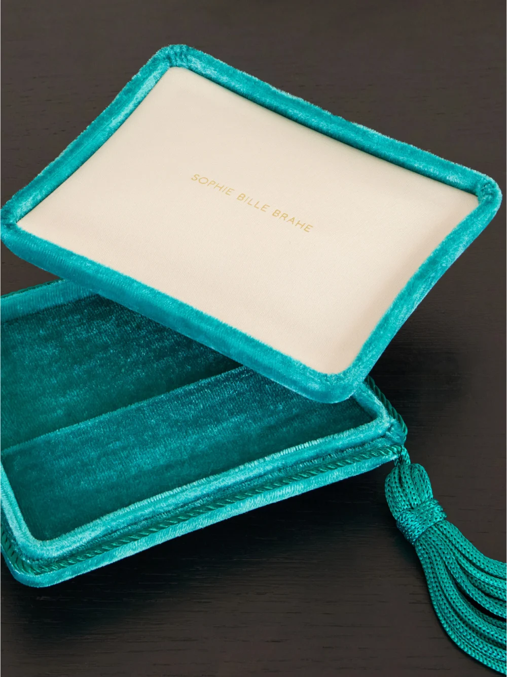 Close-up detail of the Sophie Bille Brahe Small Velvet Jewelry Box