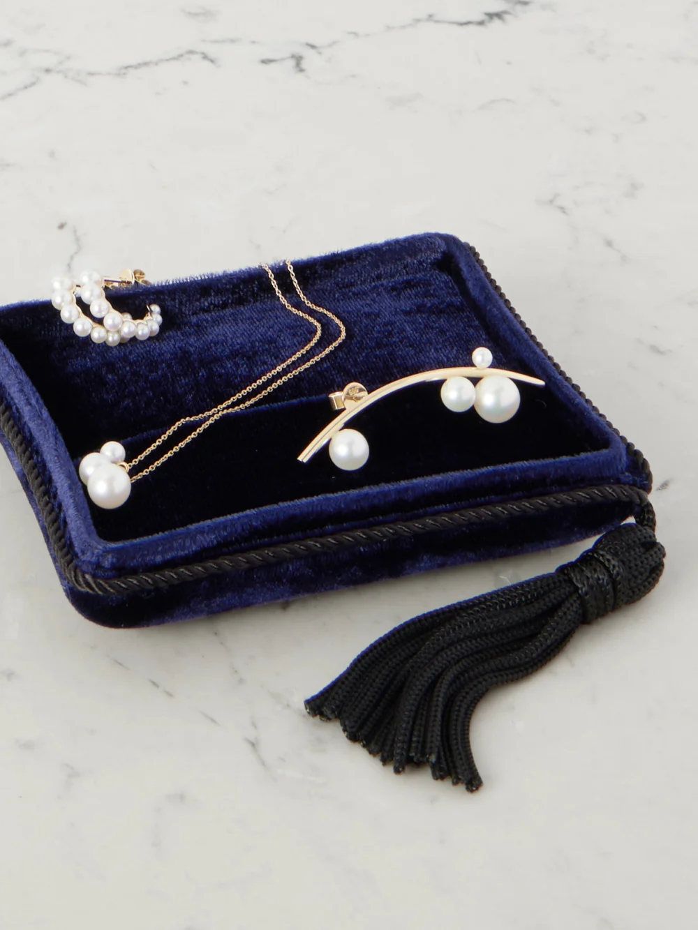 Sophie Bille Brahe Tasseled Velvet Jewelry Box, styled view