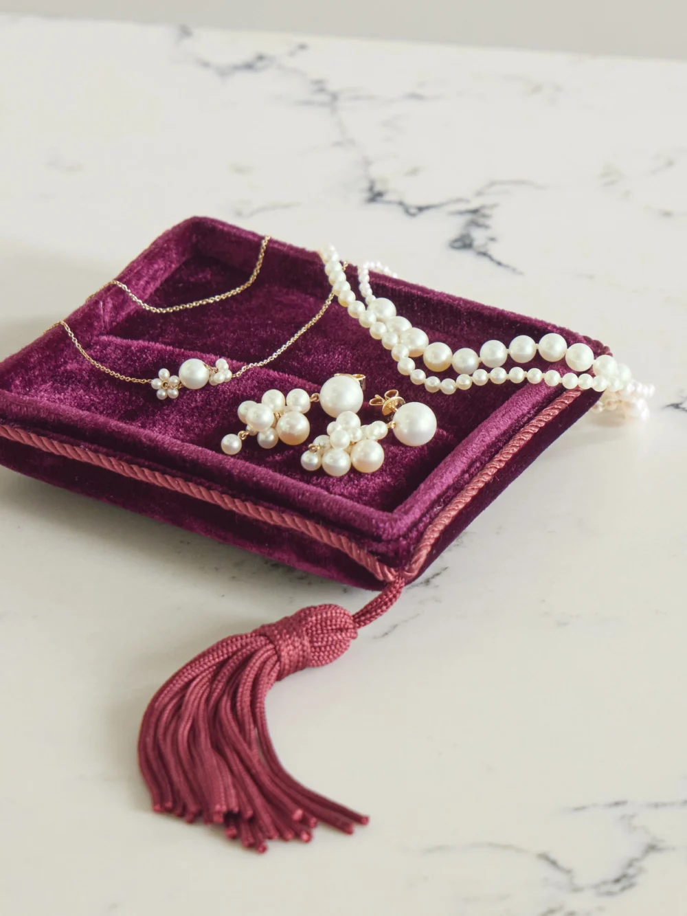 Sophie Bille Brahe Tasseled Velvet Jewelry Box, styled view