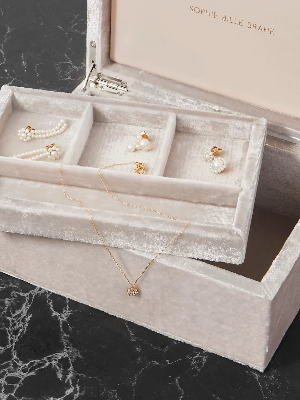Sophie Bille Brahe Trésor Large Velvet Jewelry Box, styled view