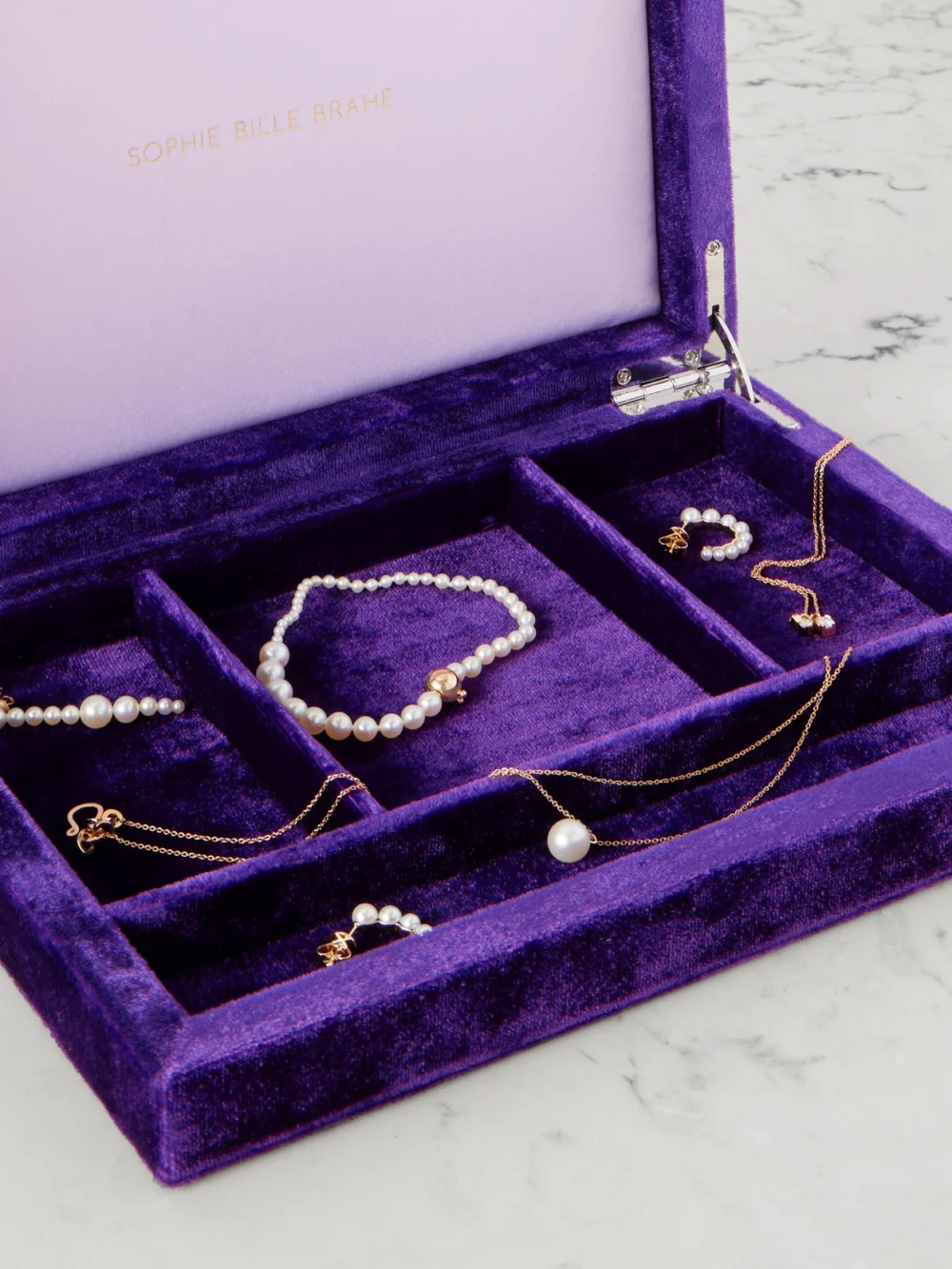 Sophie Bille Brahe Trésor Velvet Jewelry Box, styled view