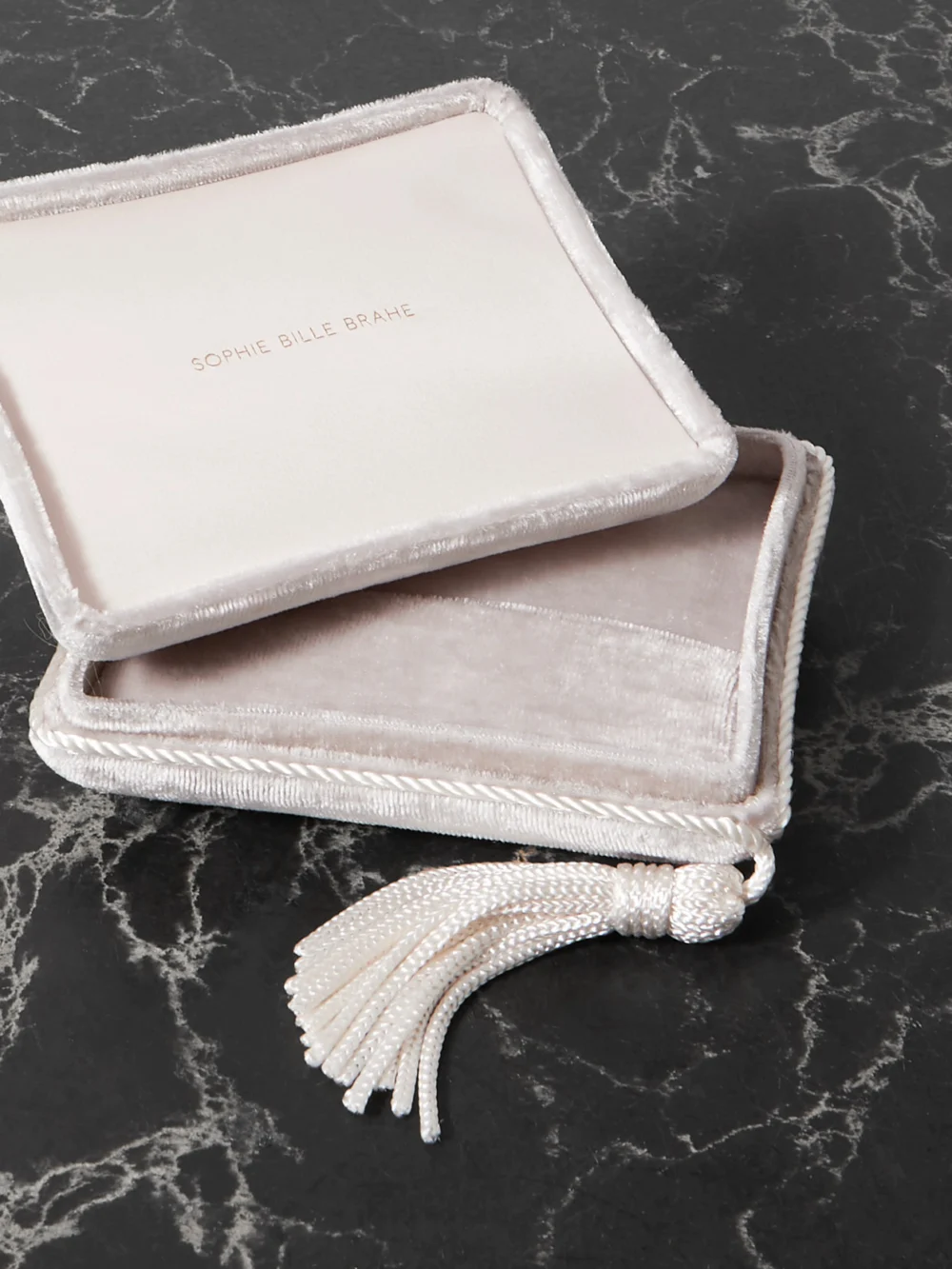 Close-up detail of the Sophie Bille Brahe Velvet Jewelry Box