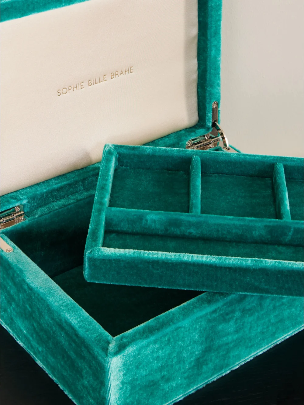 Close-up detail of the Sophie Bille Brahe Velvet Jewelry Box