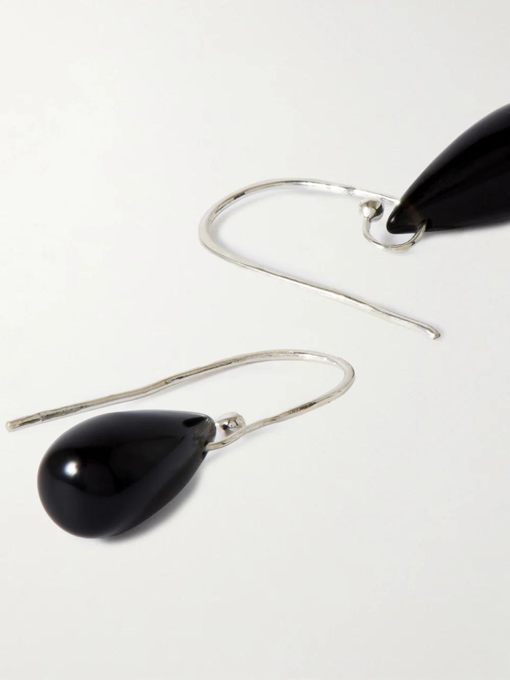 Close-up detail of the Sophie Buhai Droplet Silver Onyx Earrings