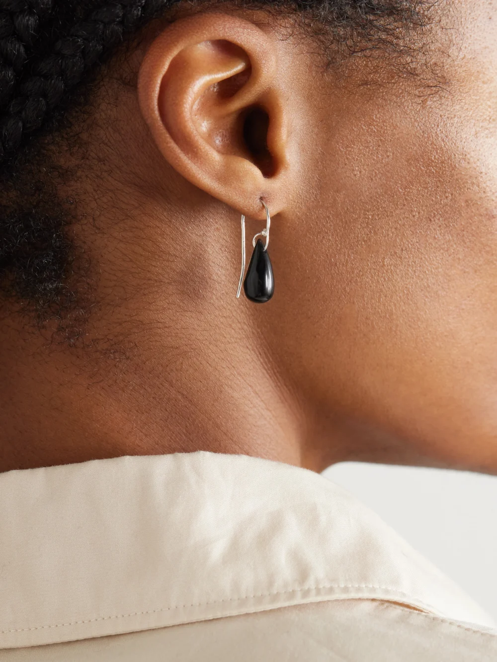 Sophie Buhai Droplet Silver Onyx Earrings, styled view