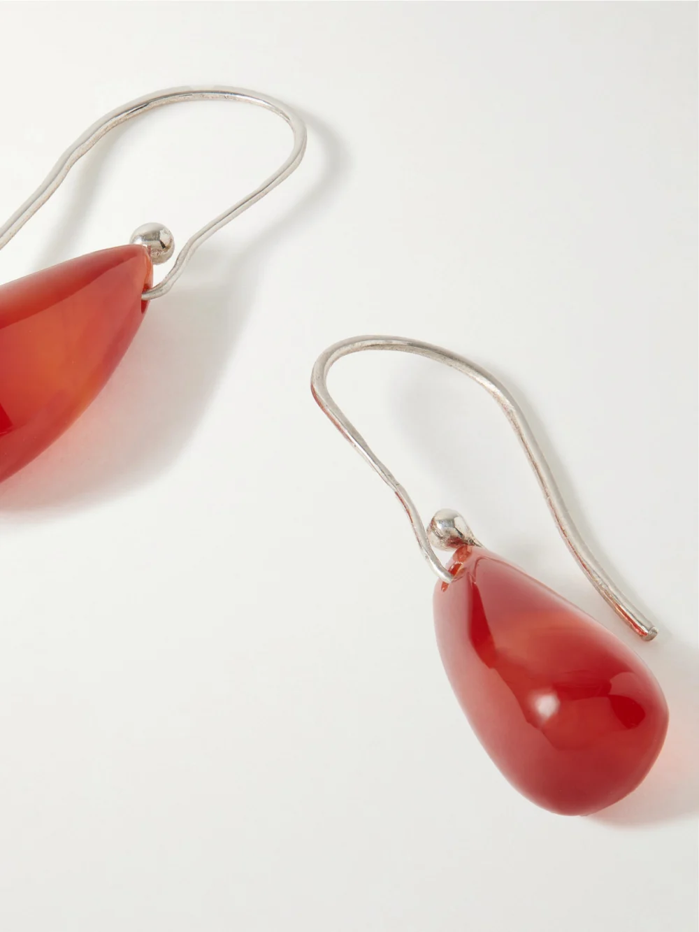 Close-up detail of the Sophie Buhai Droplet Silver-tone Carnelian Earrings