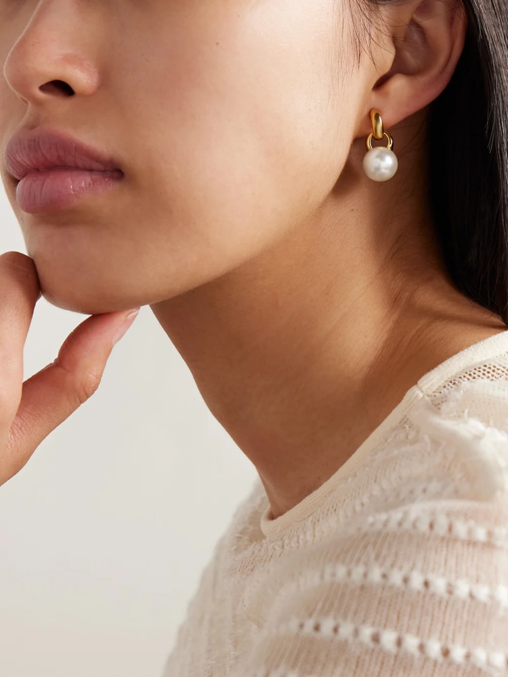 Sophie Buhai Everyday Gold Vermeil Pearl Earrings, styled view