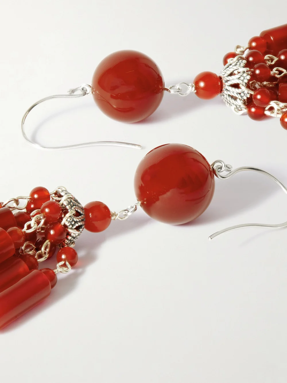 Close-up detail of the Sophie Buhai Flamenco Silver Carnelian Earrings