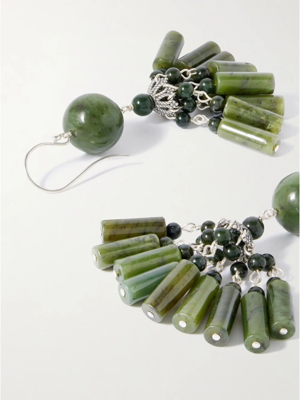 Close-up detail of the Sophie Buhai Flamenco Silver Jade Earrings