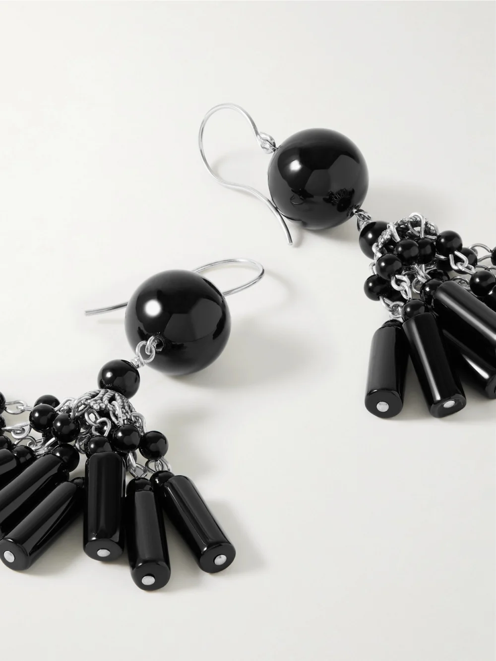 Close-up detail of the Sophie Buhai Flamenco Silver Onyx Earrings