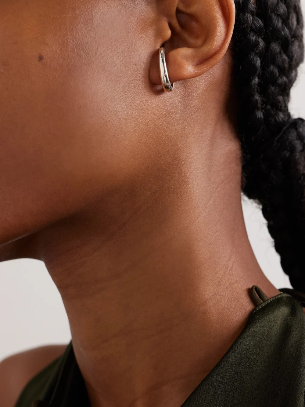 Sophie Buhai Petite Noodle Silver Hoop Earrings, styled view