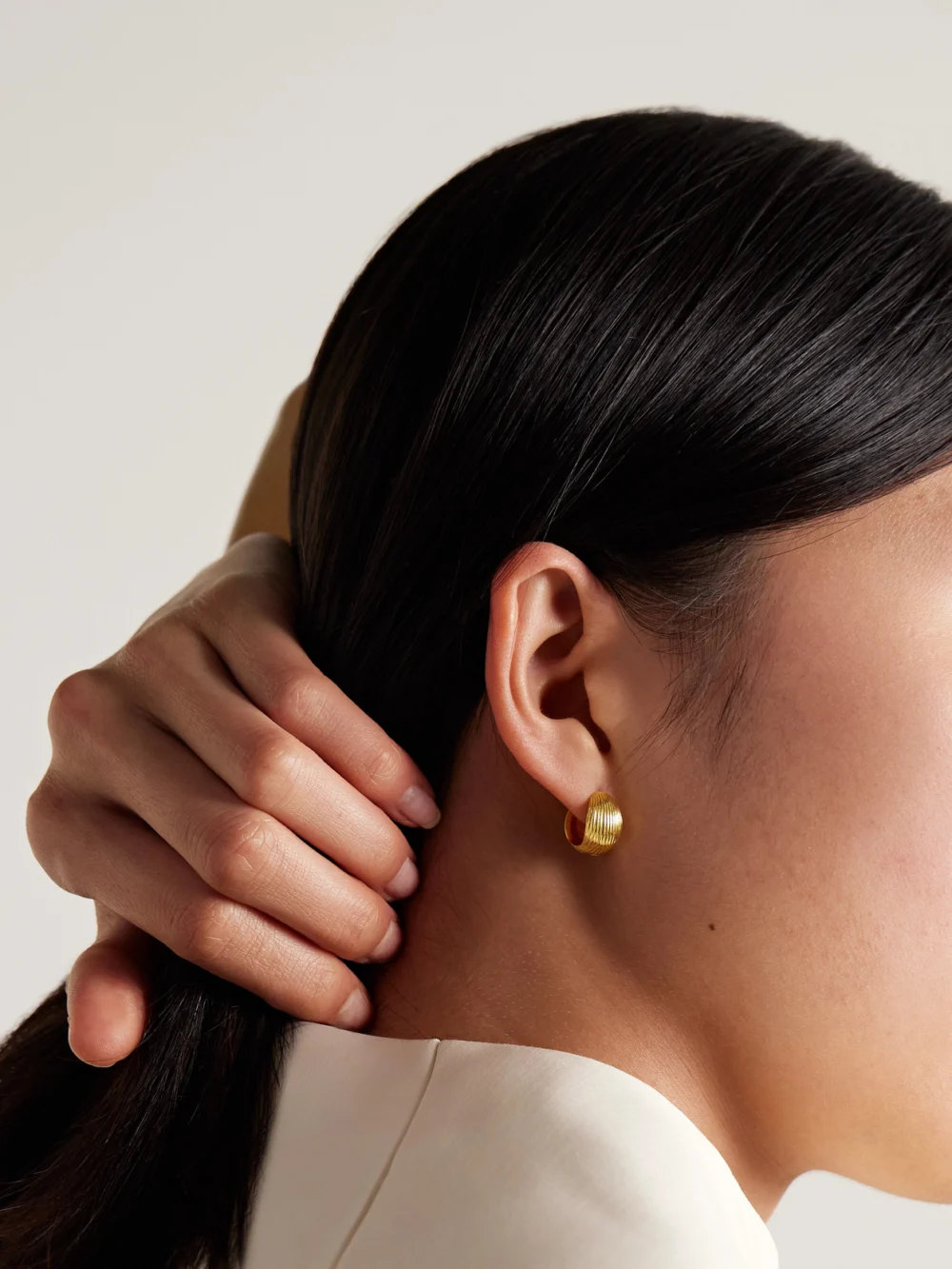 Sophie Buhai Reversible Gold Vermeil Hoop Earrings, styled view