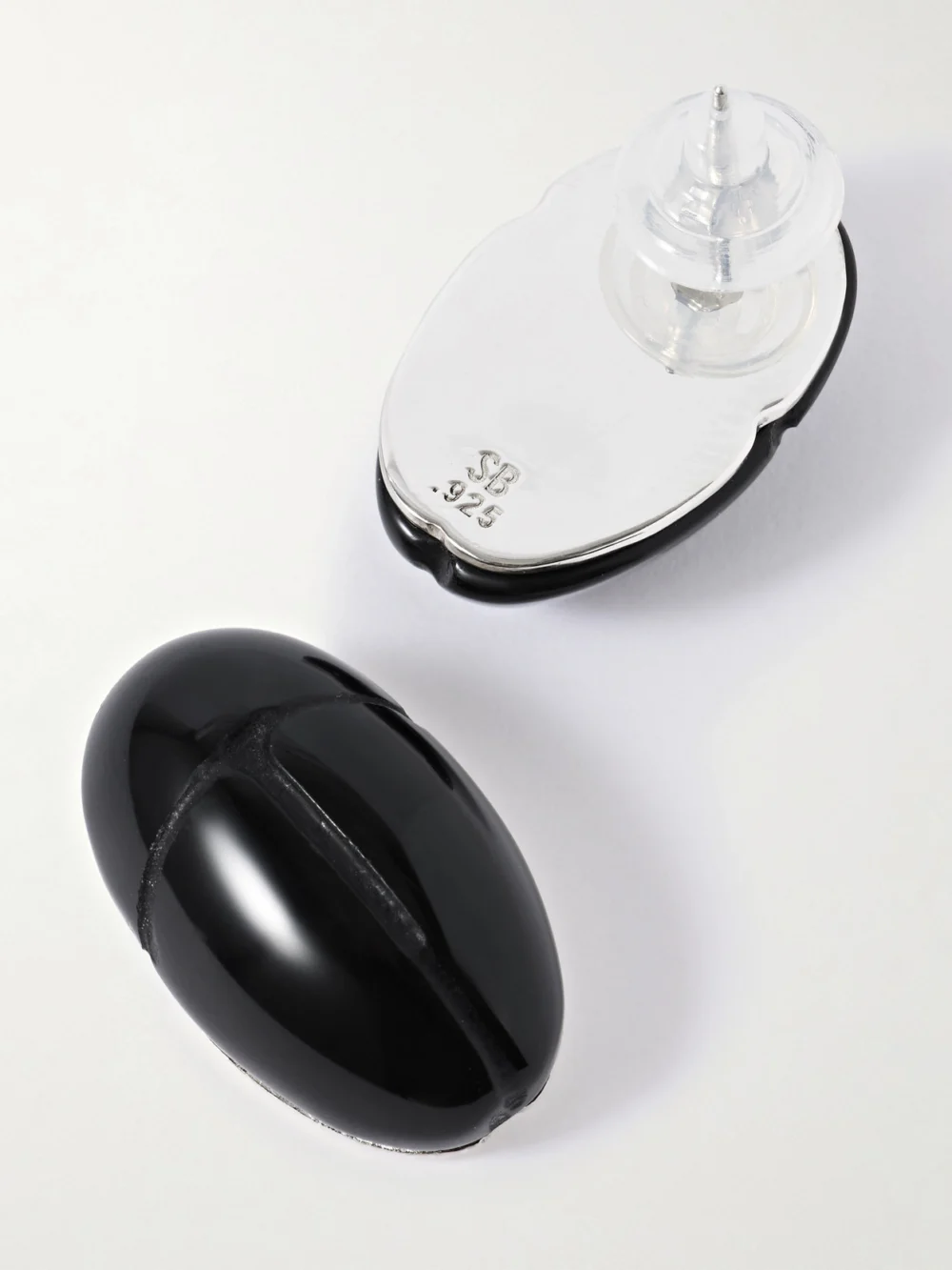 Close-up detail of the Sophie Buhai Scarab Silver Onyx Earrings