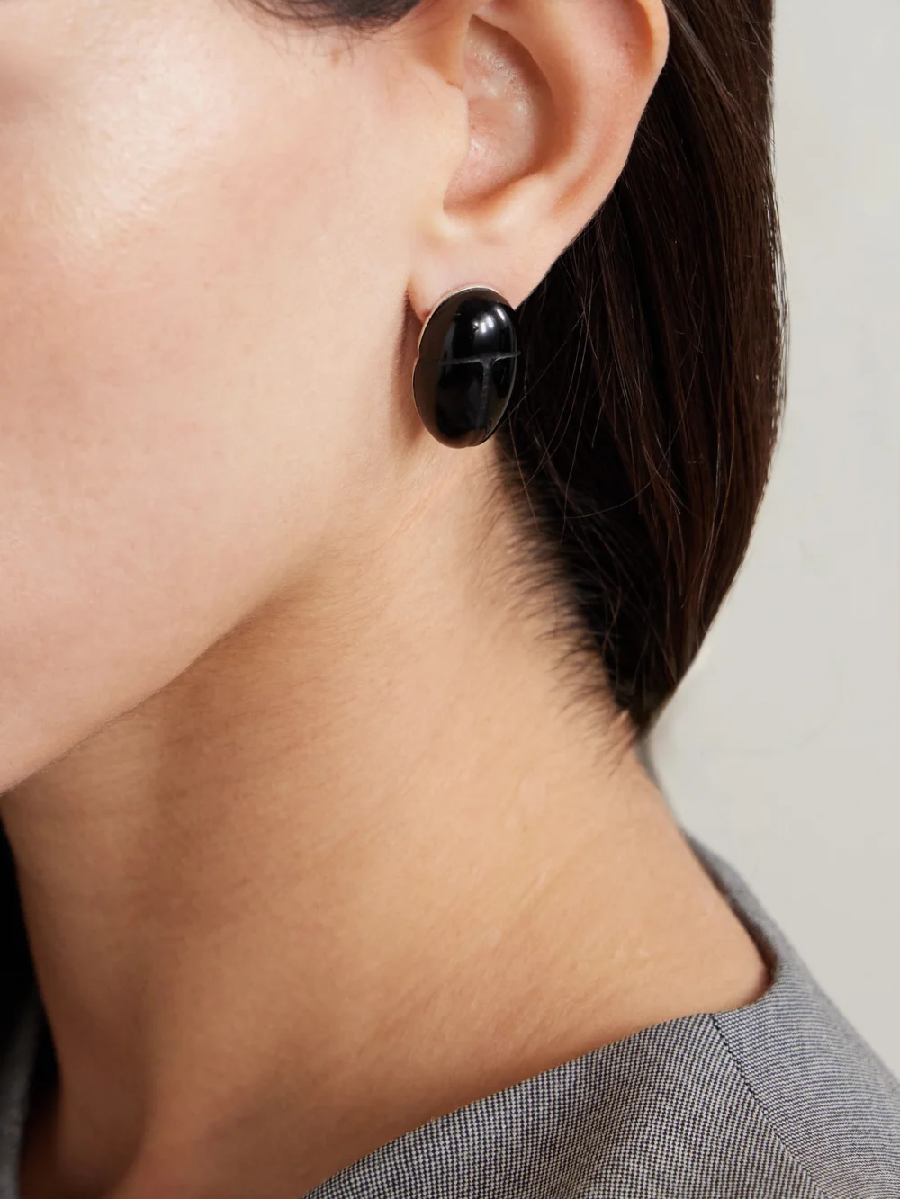 Sophie Buhai Scarab Silver Onyx Earrings, styled view