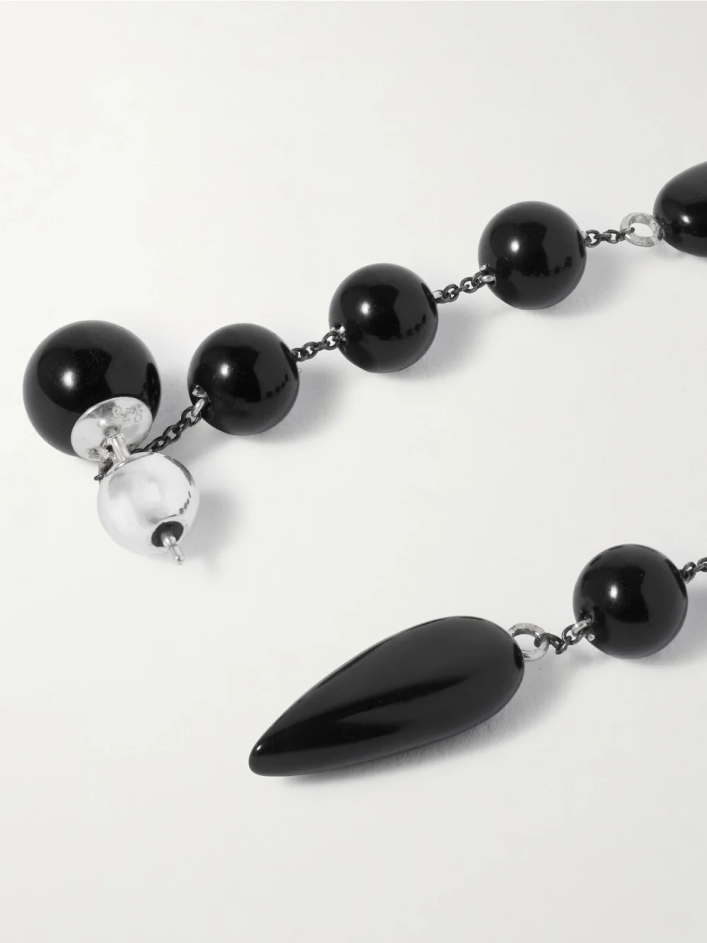 Close-up detail of the Sophie Buhai Small Phoenician Silver and Onyx Earrings
