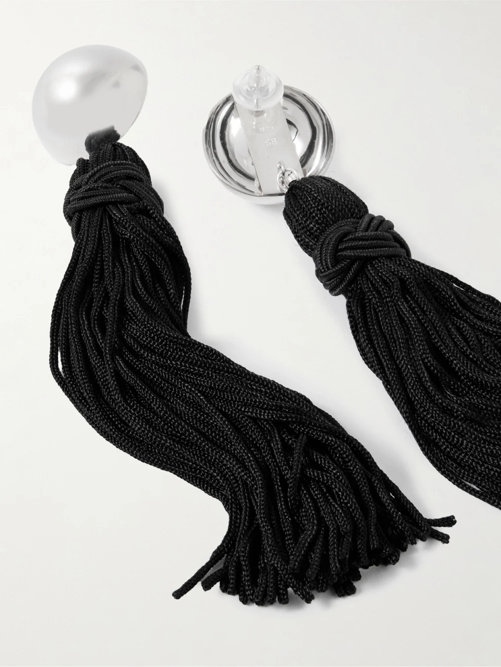Close-up detail of the Sophie Buhai Venetian Tasseled Silver Earrings