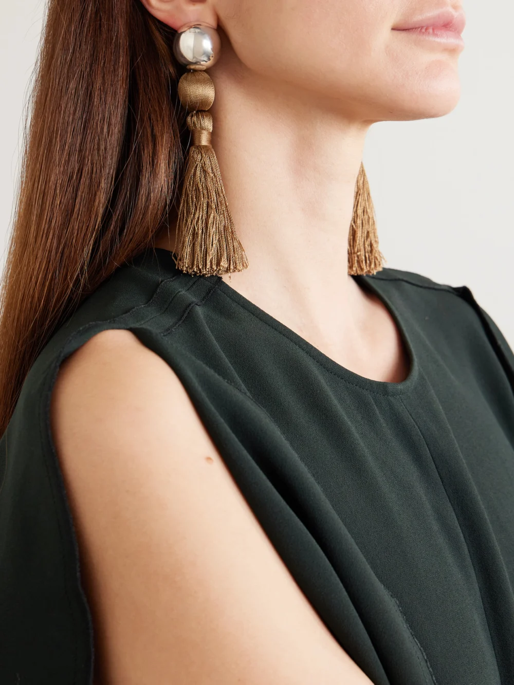 Sophie Buhai Venetian Tasseled Sterling Silver Earrings, styled view