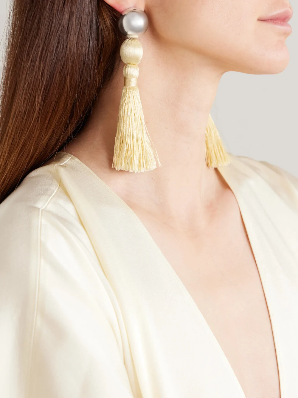 Sophie Buhai Venetian Tasseled Sterling Silver Earrings, styled view
