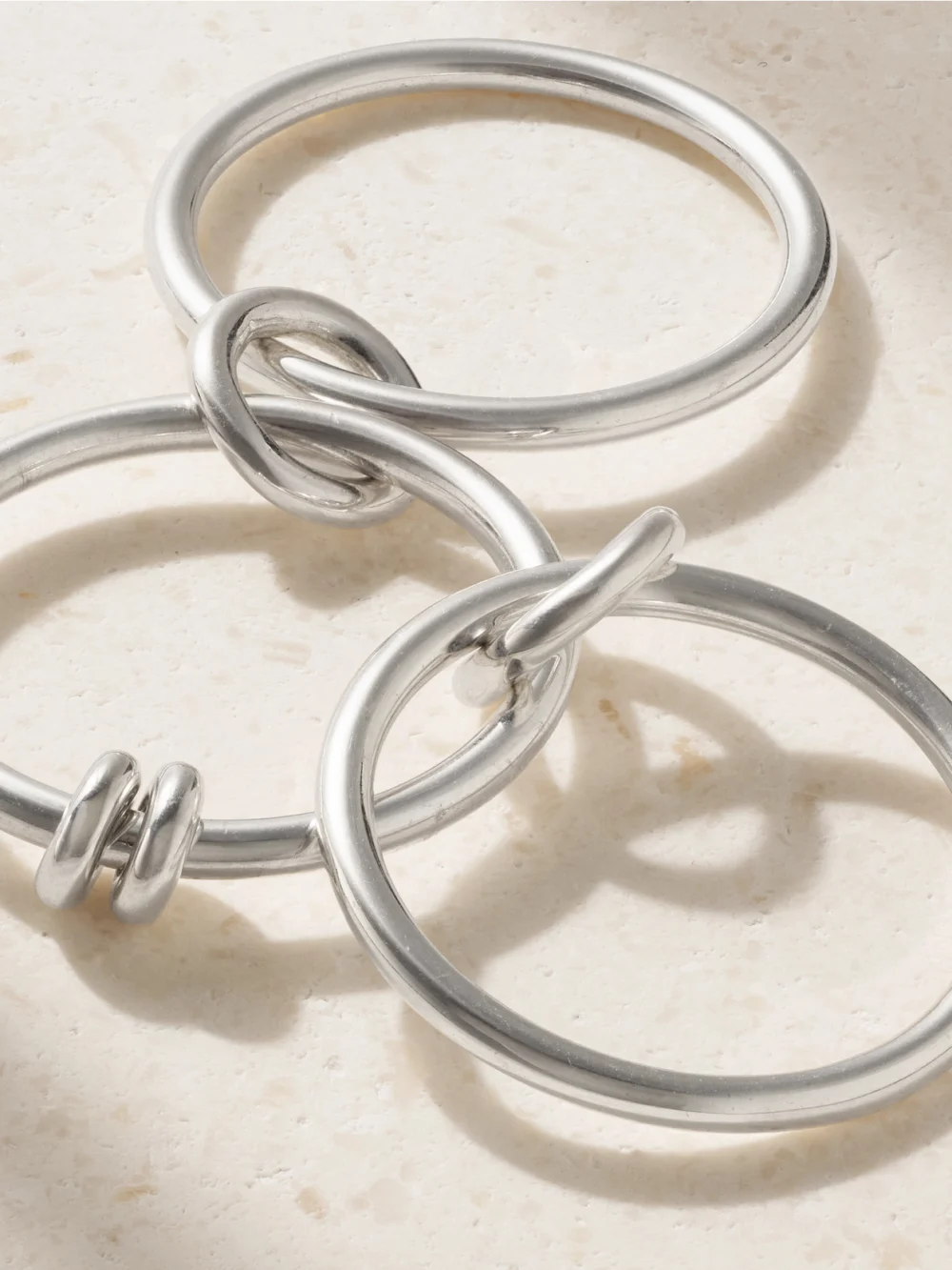 Close-up detail of the Spinelli Kilcollin Acacia Set of Three Sterling Silver Rings