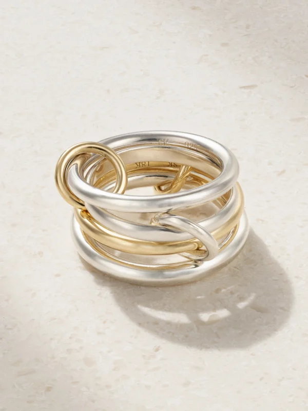 Spinelli Kilcollin Cancer Set of Four 18-karat Gold and Sterling Silver Ring