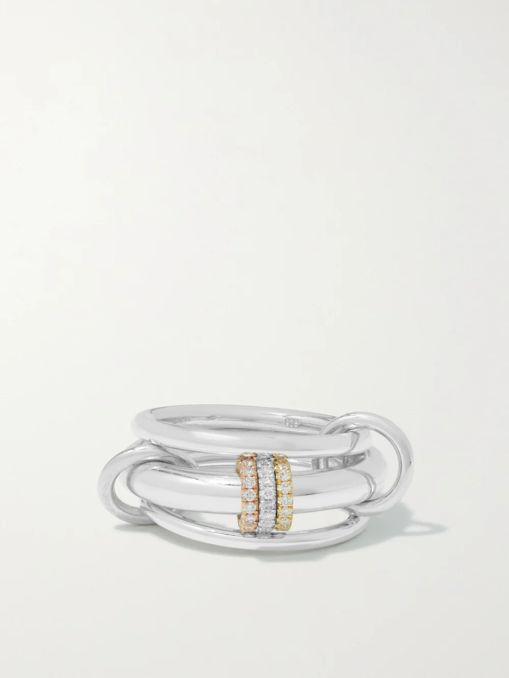 Spinelli Kilcollin Gemini Set of Three 18-karat White, Yellow and Rose Gold Diamond Rings in silver