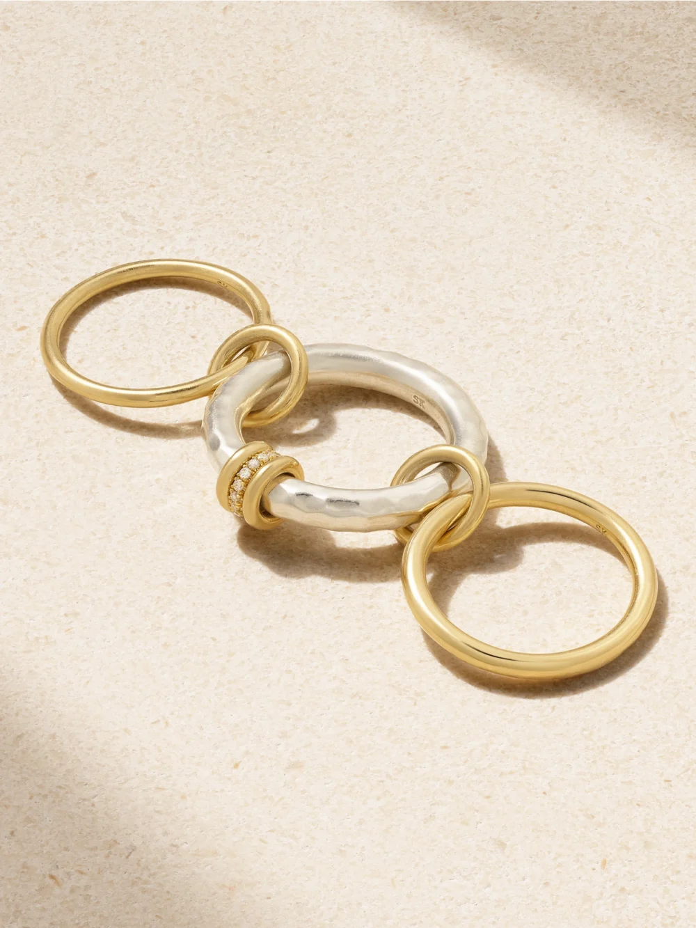 Back view of the Spinelli Kilcollin Gemini Set of Three 18-karat Yellow and White Gold Diamond Rings