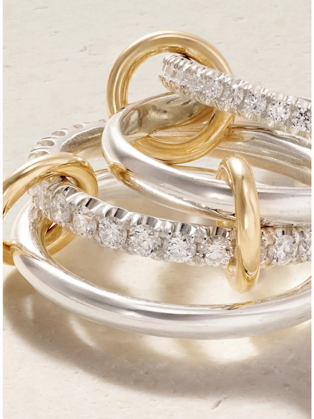 Close-up detail of the Spinelli Kilcollin Halley Sterling Silver, 18-karat Gold and Diamond Ring