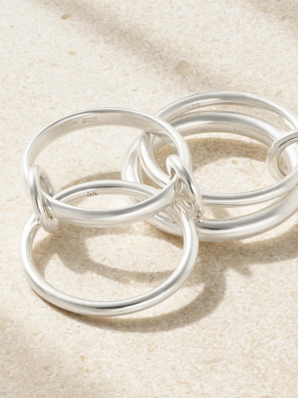 Close-up detail of the Spinelli Kilcollin Hyacinth Set of Four Sterling Silver Rings