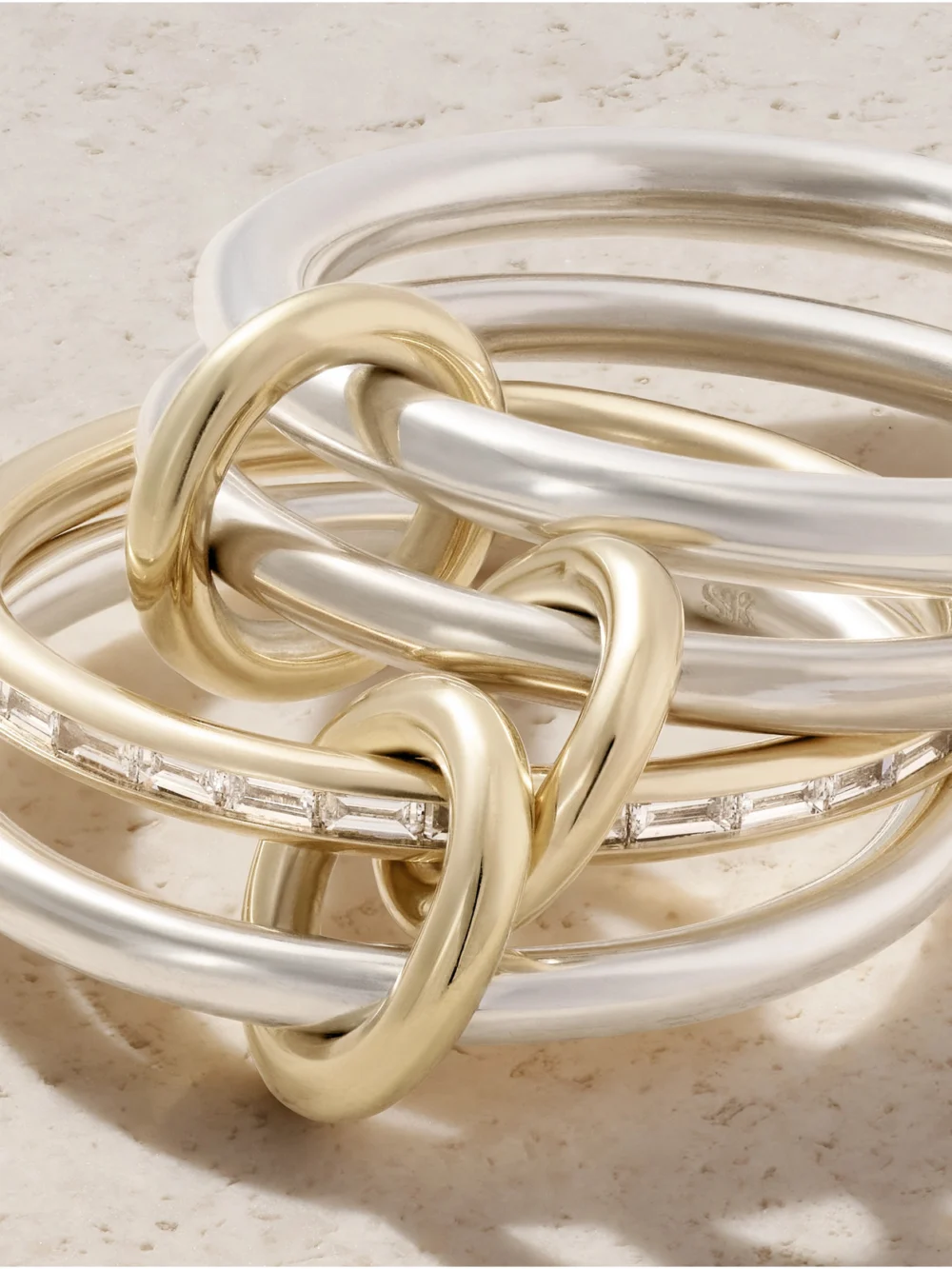 Close-up detail of the Spinelli Kilcollin Kira Sterling Silver and 18-karat Gold Diamond Ring