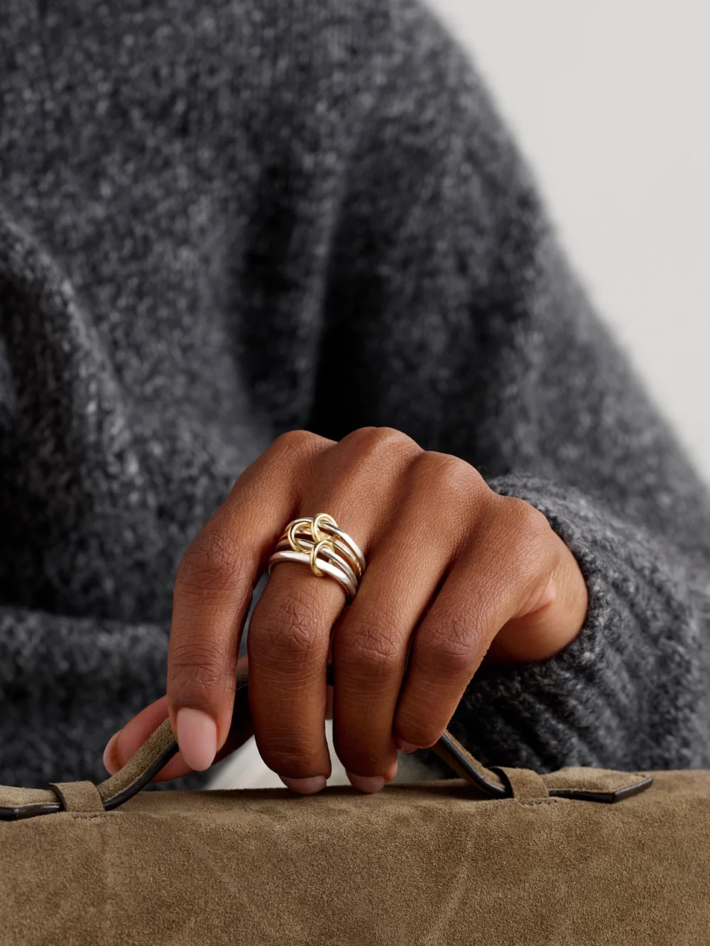 Spinelli Kilcollin Kira Sterling Silver and 18-karat Gold Diamond Ring, styled view