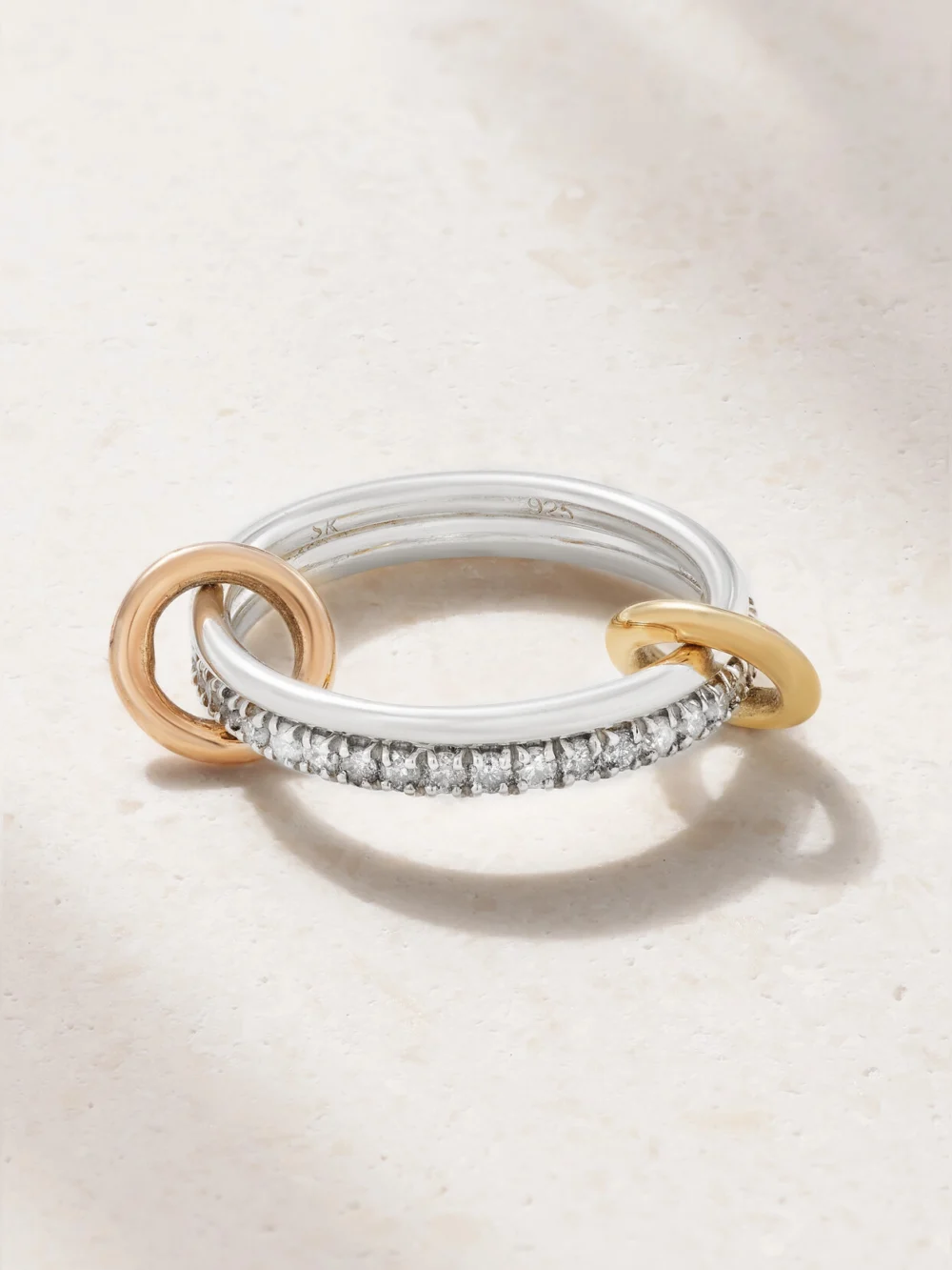 Spinelli Kilcollin Marigold Set of Two Sterling Silver and 18-karat Yellow and Rose Gold Diamond Rings in 5