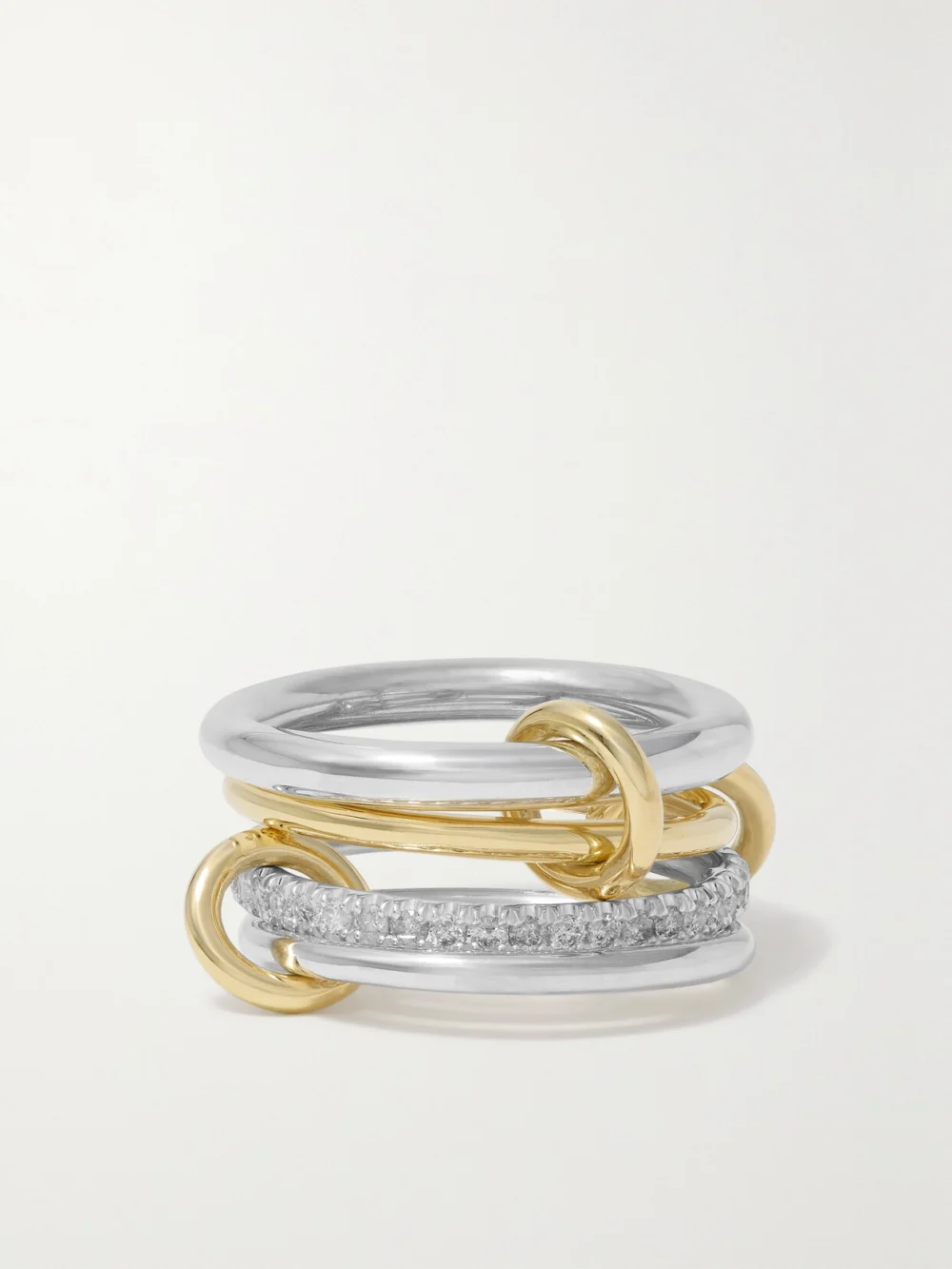 Spinelli Kilcollin Nimbus Set of Four Sterling Silver and 18-karat Gold Diamond Rings in 7