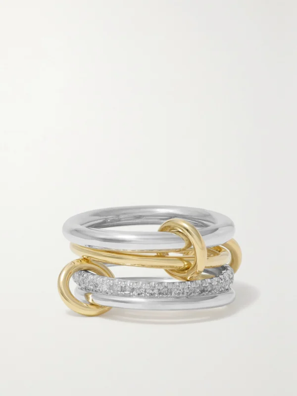 Spinelli Kilcollin Nimbus Set of Four Sterling Silver and 18-karat Gold Diamond Rings