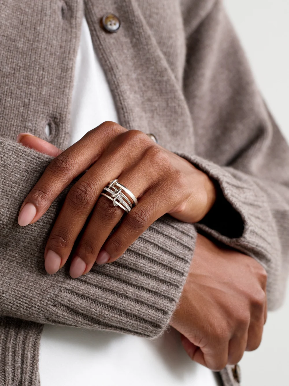 Spinelli Kilcollin Nimbus Sterling Silver Diamond Ring, styled view